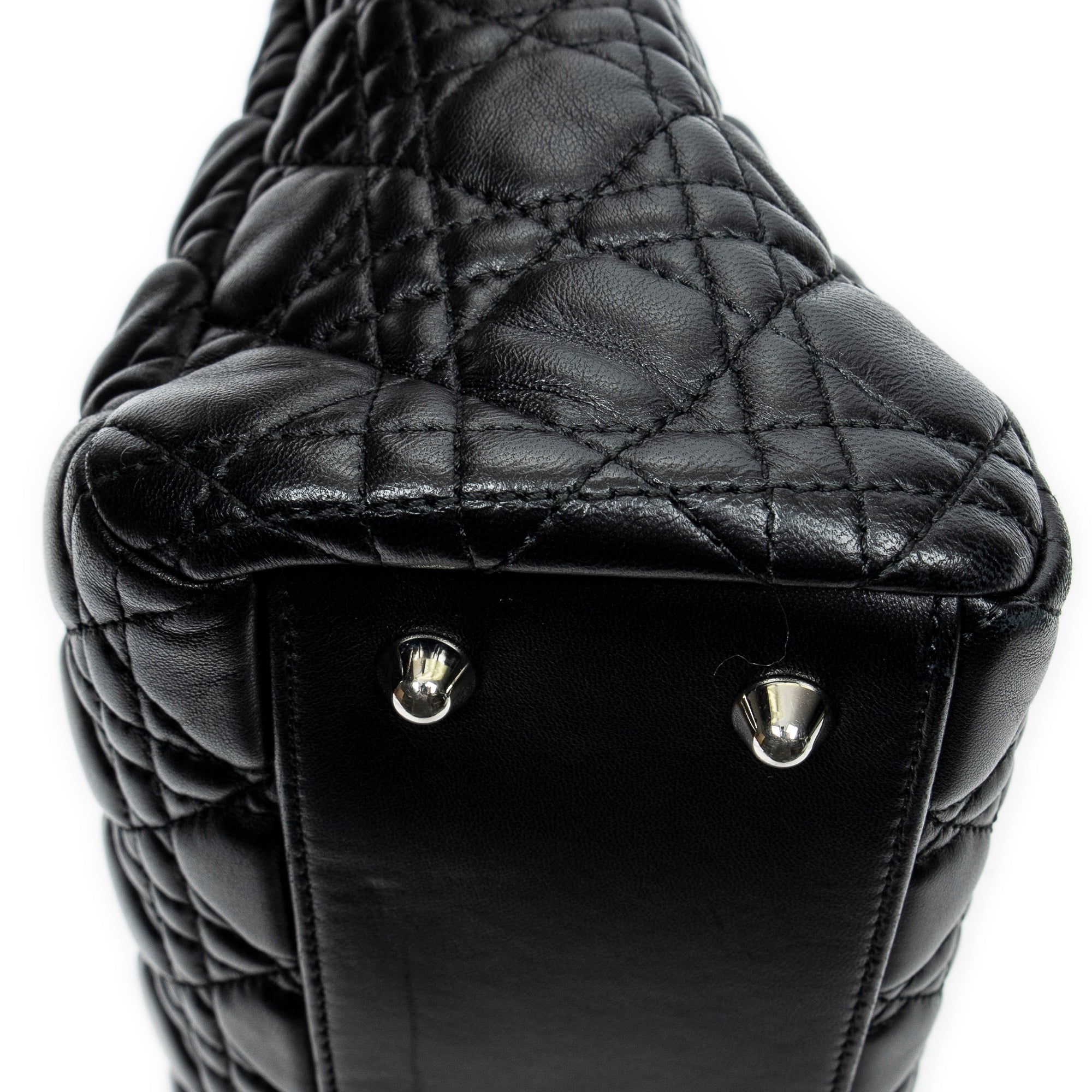 Shoulder Bag Small Soft Shopping Tote Black Cannage Lambskin Leather