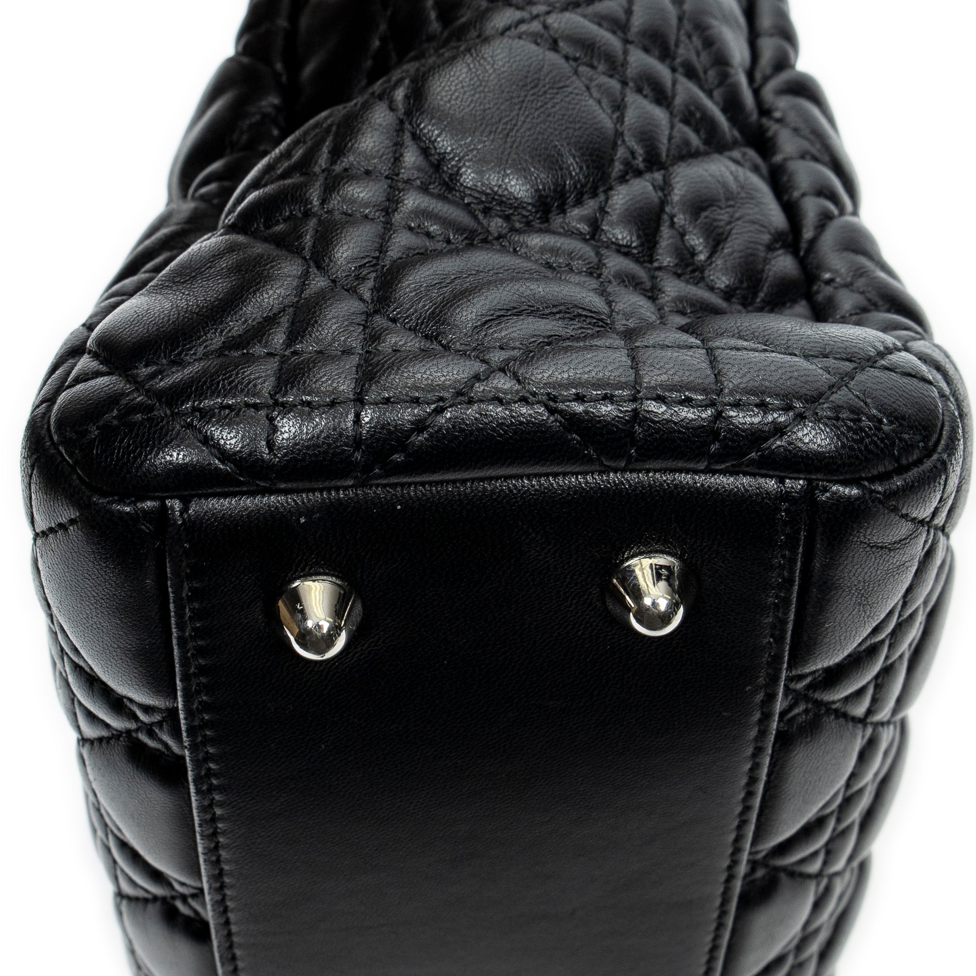 Shoulder Bag Small Soft Shopping Tote Black Cannage Lambskin Leather