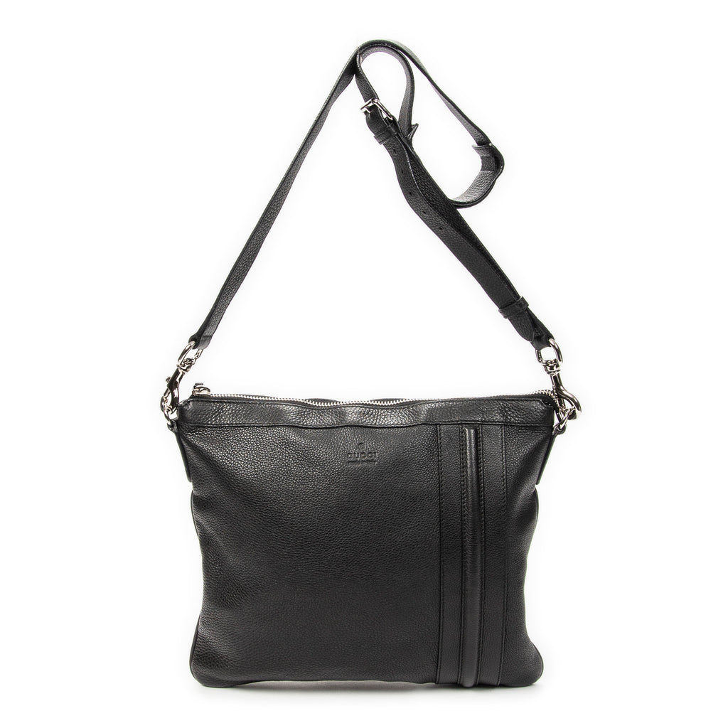 Shoulder Bag Large Messenger Black Grained Calfskin Leather