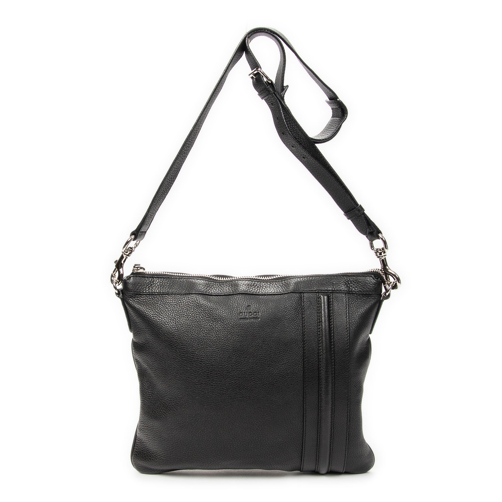 Shoulder Bag Large Messenger Black Grained Calfskin Leather