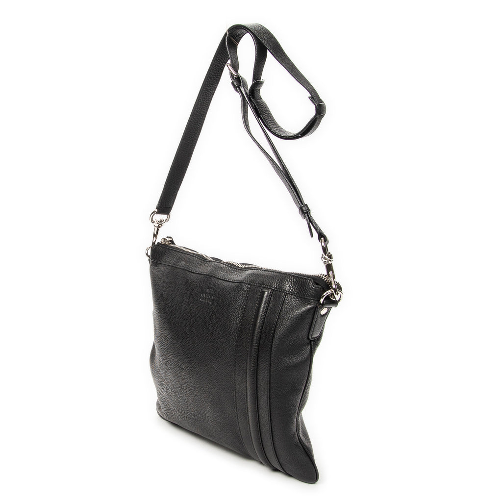 Shoulder Bag Large Messenger Black Grained Calfskin Leather
