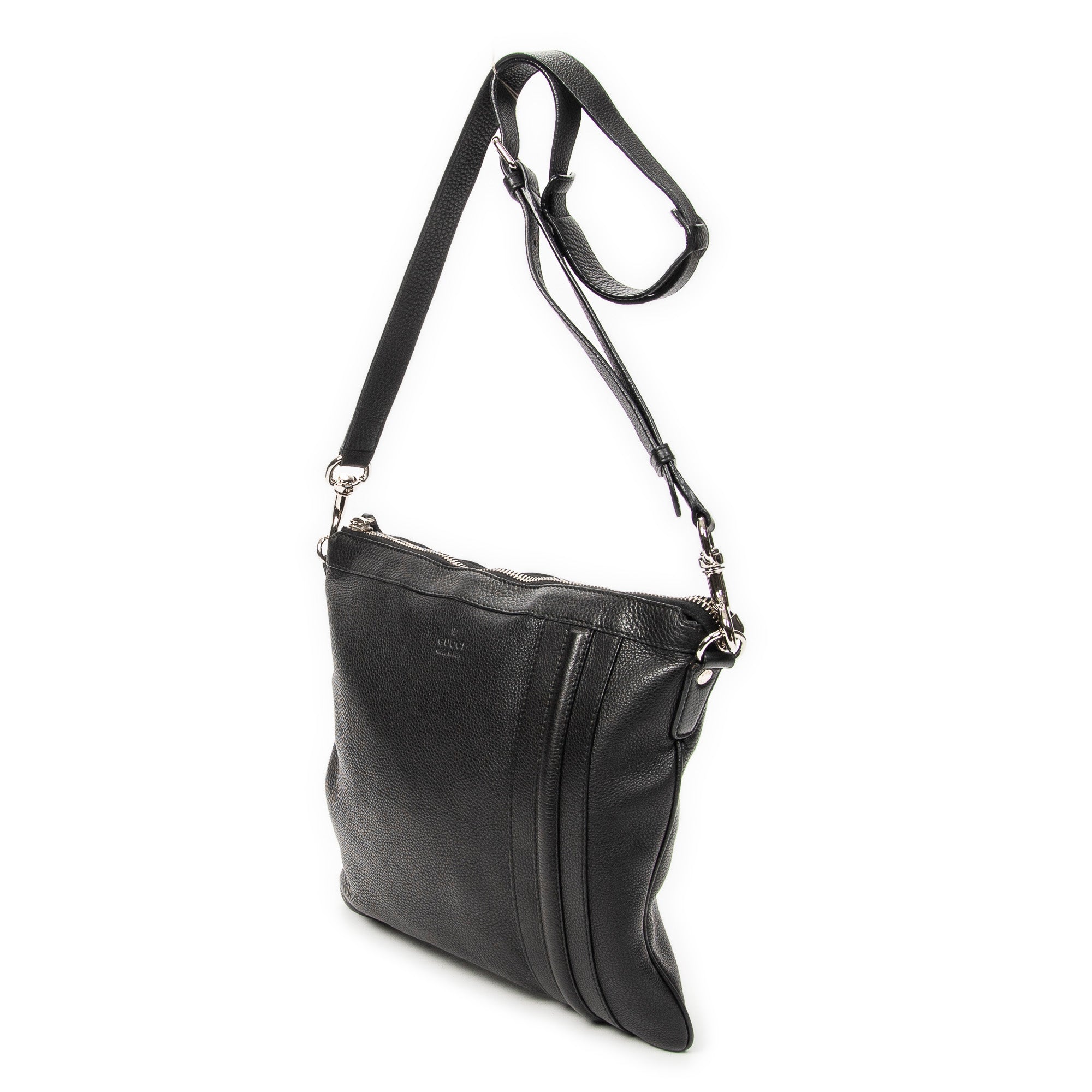 Shoulder Bag Large Messenger Black Grained Calfskin Leather