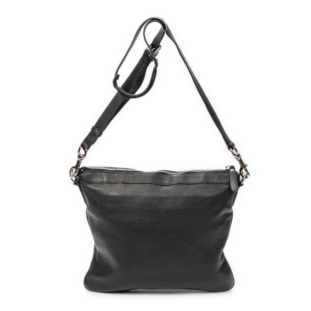 Shoulder Bag Large Messenger Black Grained Calfskin Leather