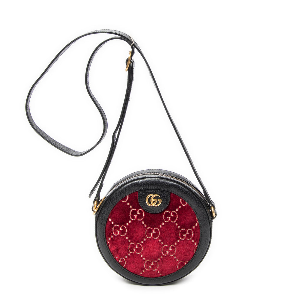 Shoulder Bag Mini Ophidia Round Crossbody Red Monogrammed Velvet Canvas