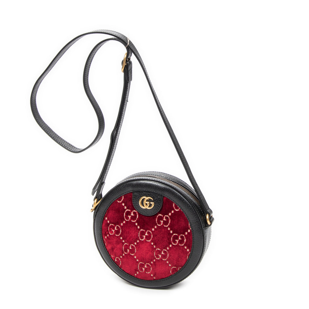 Shoulder Bag Mini Ophidia Round Crossbody Red Monogrammed Velvet Canvas