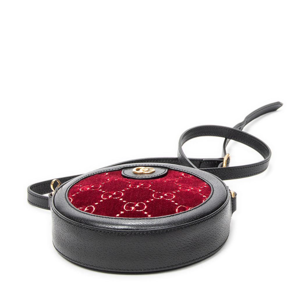 Shoulder Bag Mini Ophidia Round Crossbody Red Monogrammed Velvet Canvas