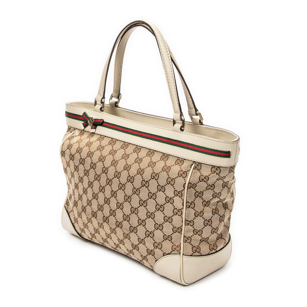 Handbag Web Mayfair Tote Beige Monogrammed Canvas