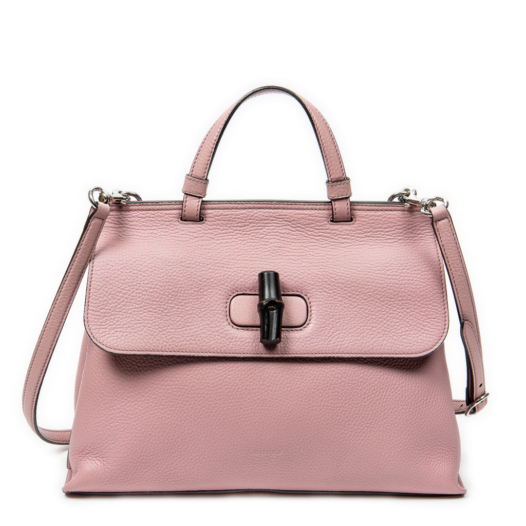 Shoulder Bag Medium Bamboo Daily Top Handle Pink Grained Calfskin Leather