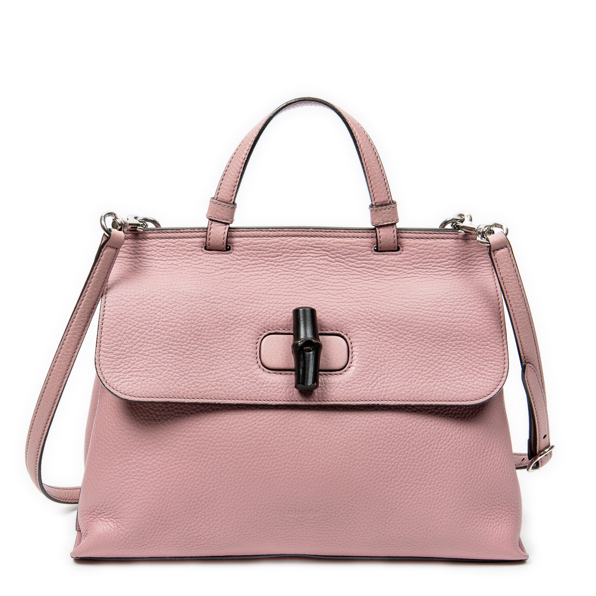 Shoulder Bag Medium Bamboo Daily Top Handle Pink Grained Calfskin Leather