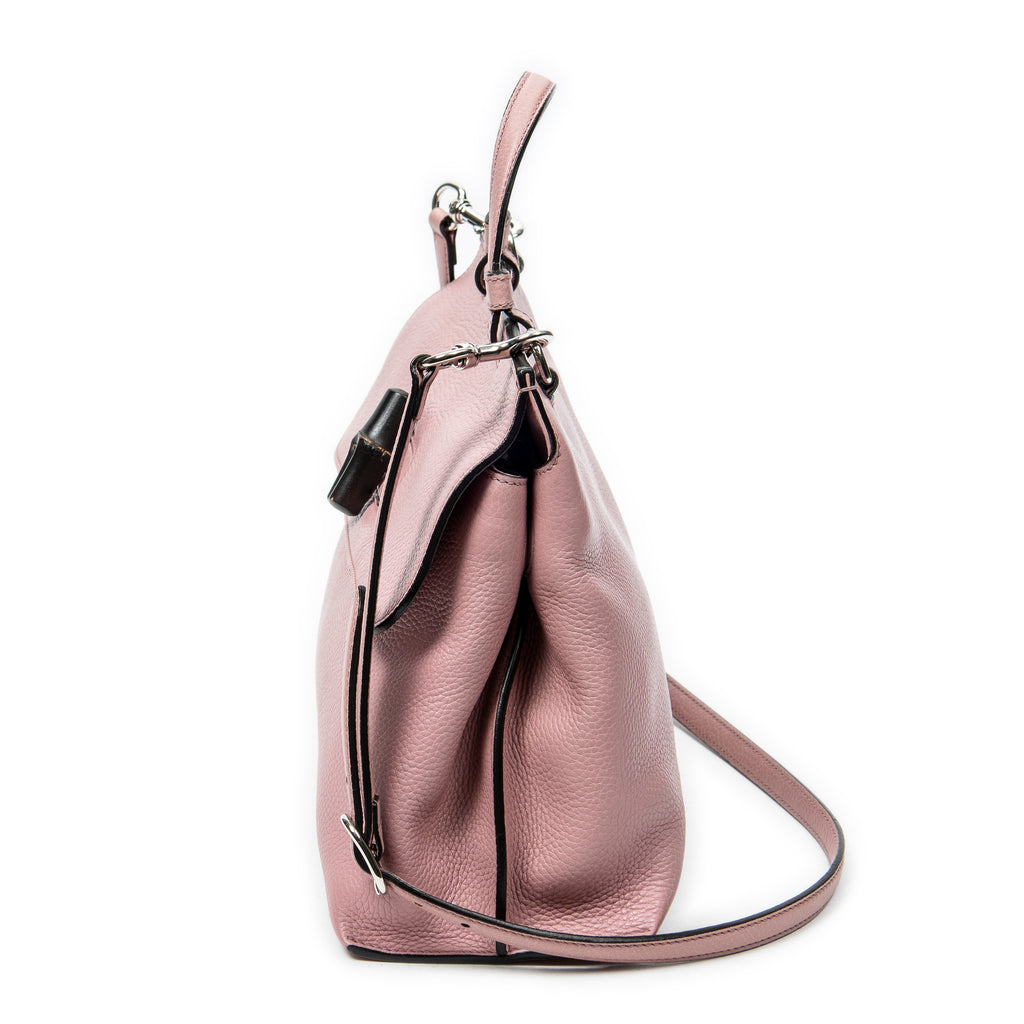 Shoulder Bag Medium Bamboo Daily Top Handle Pink Grained Calfskin Leather