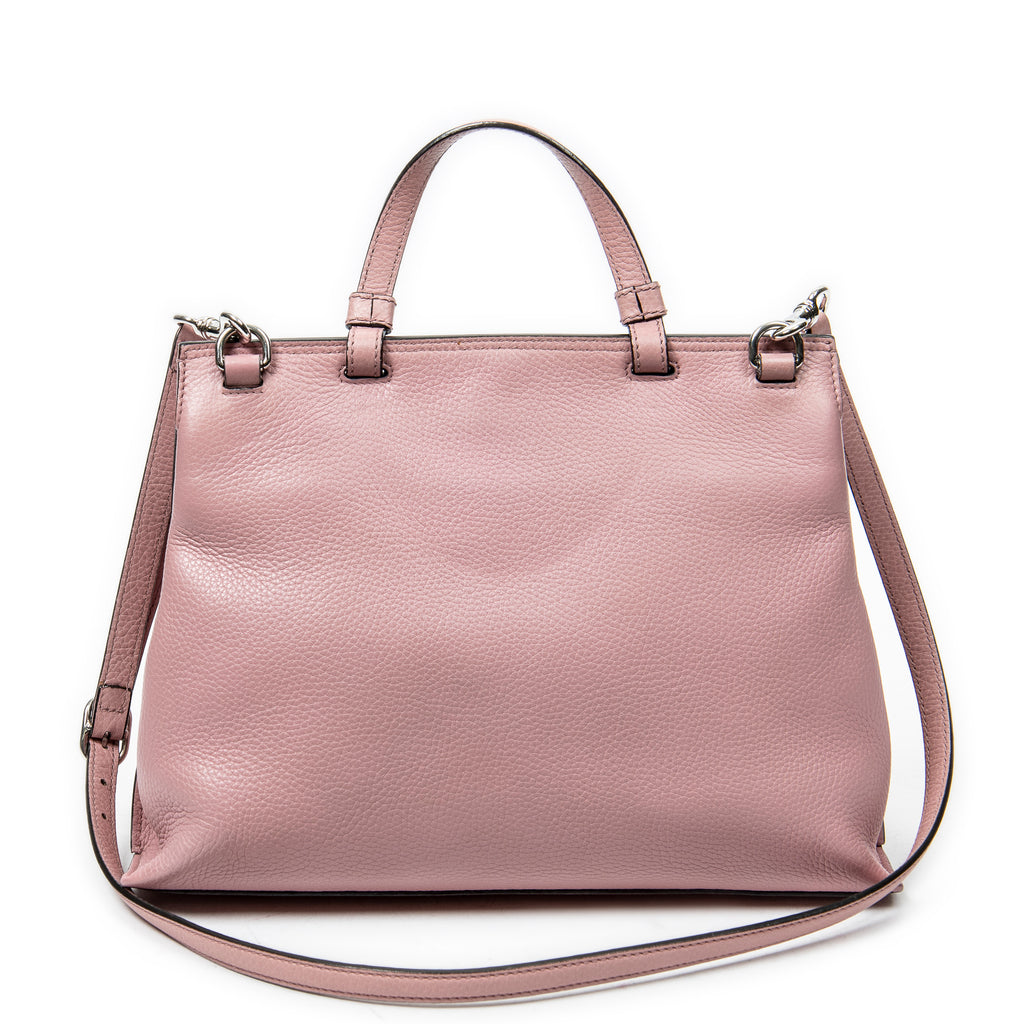 Shoulder Bag Medium Bamboo Daily Top Handle Pink Grained Calfskin Leather