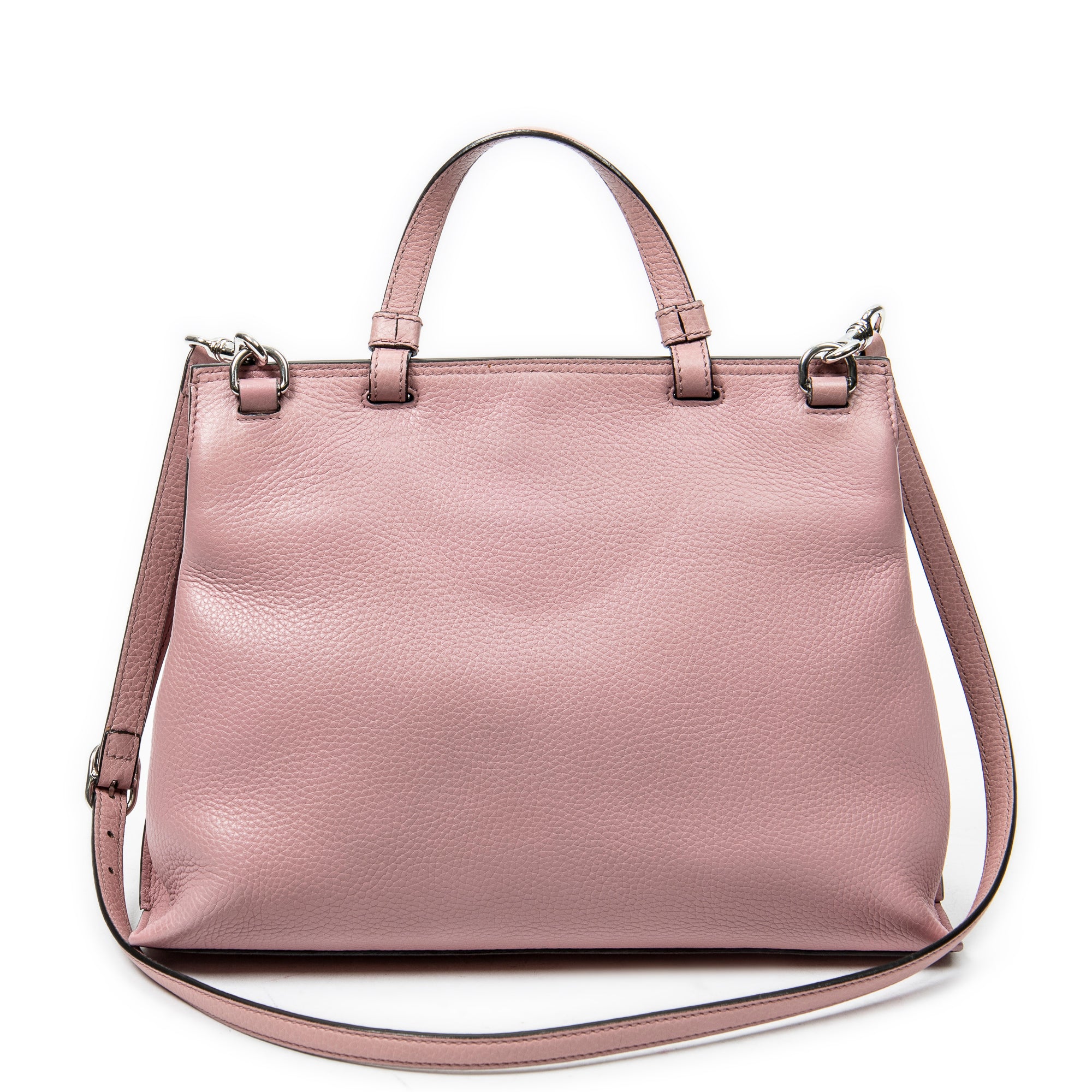 Shoulder Bag Medium Bamboo Daily Top Handle Pink Grained Calfskin Leather