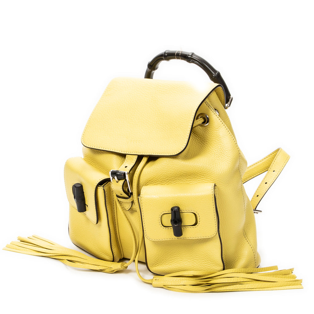 Backpack Medium Bamboo Tassel Backpack Yellow Grained Calfskin Leather