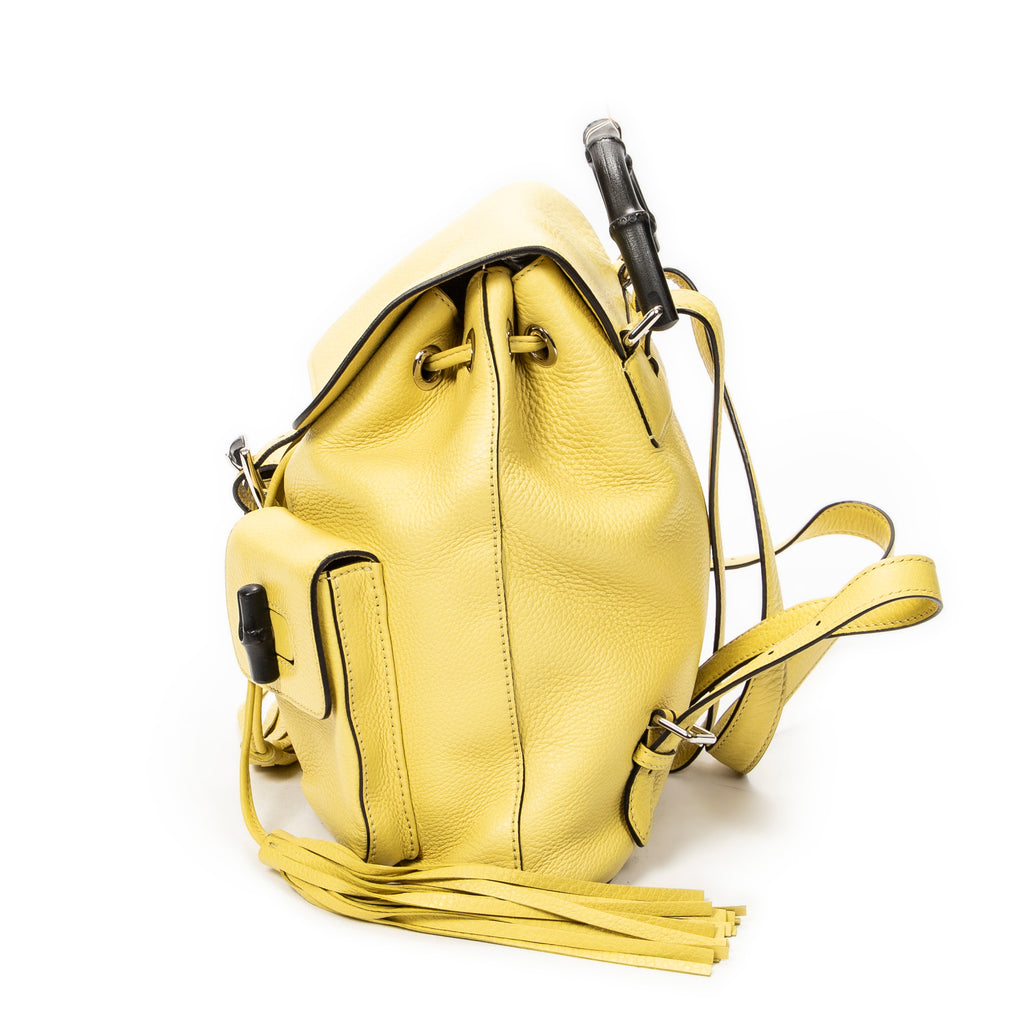 Backpack Medium Bamboo Tassel Backpack Yellow Grained Calfskin Leather