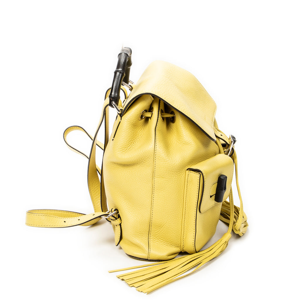 Backpack Medium Bamboo Tassel Backpack Yellow Grained Calfskin Leather