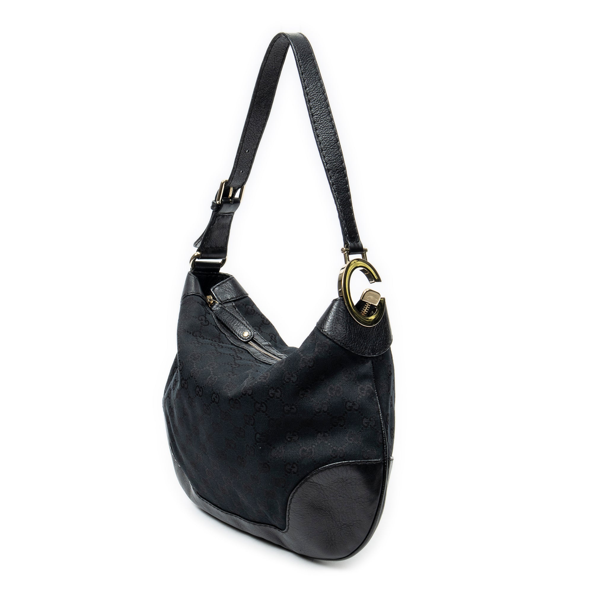 Shoulder Bag Medium Charlotte Hobo Black Monogrammed Canvas