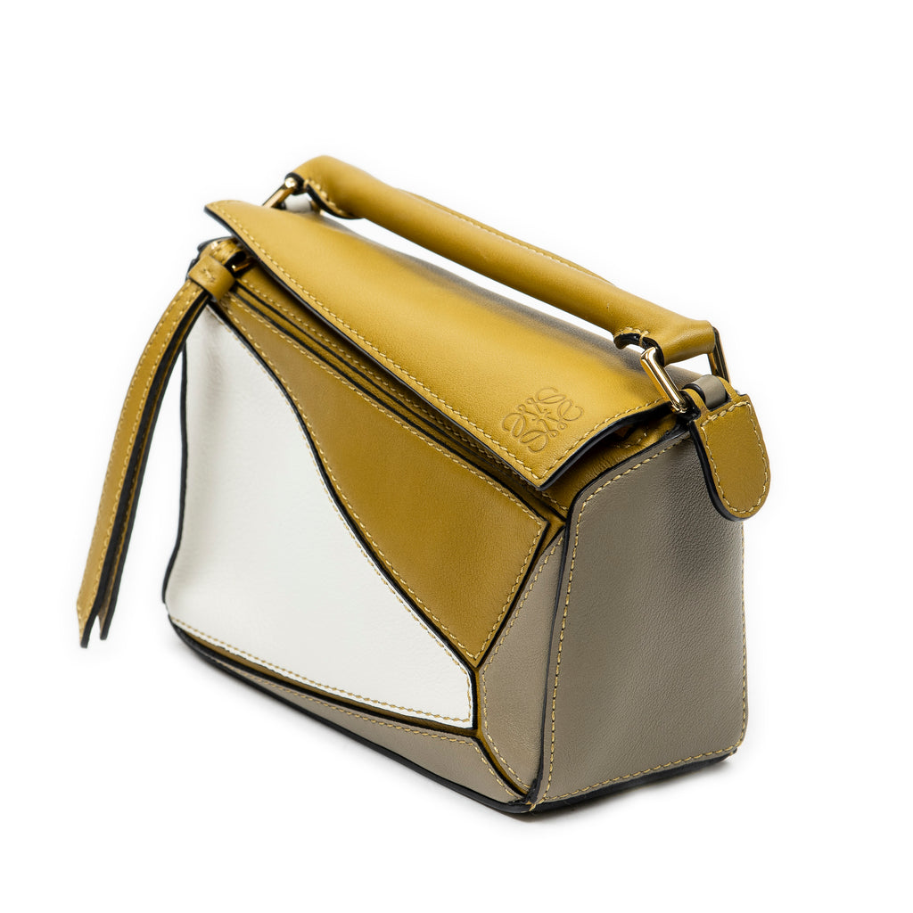 Shoulder Bag Mini Puzzle Bag Green Calfskin Leather