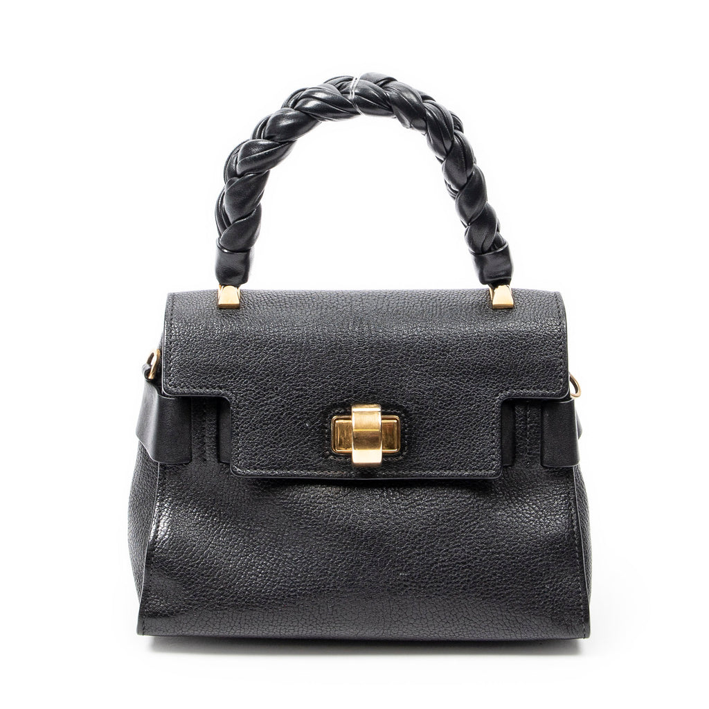 Shoulder Bag Click Braided Top Handle Black Madras Leather