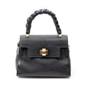 Shoulder Bag Click Braided Top Handle Black Madras Leather