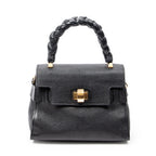 Shoulder Bag Click Braided Top Handle Black Madras Leather
