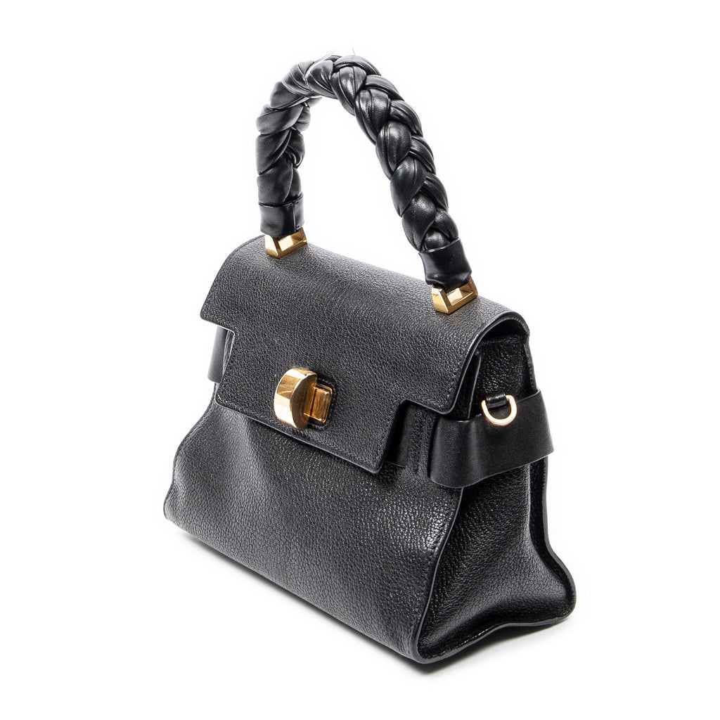 Shoulder Bag Click Braided Top Handle Black Madras Leather