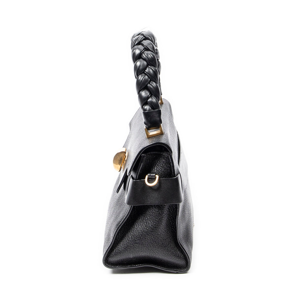 Shoulder Bag Click Braided Top Handle Black Madras Leather