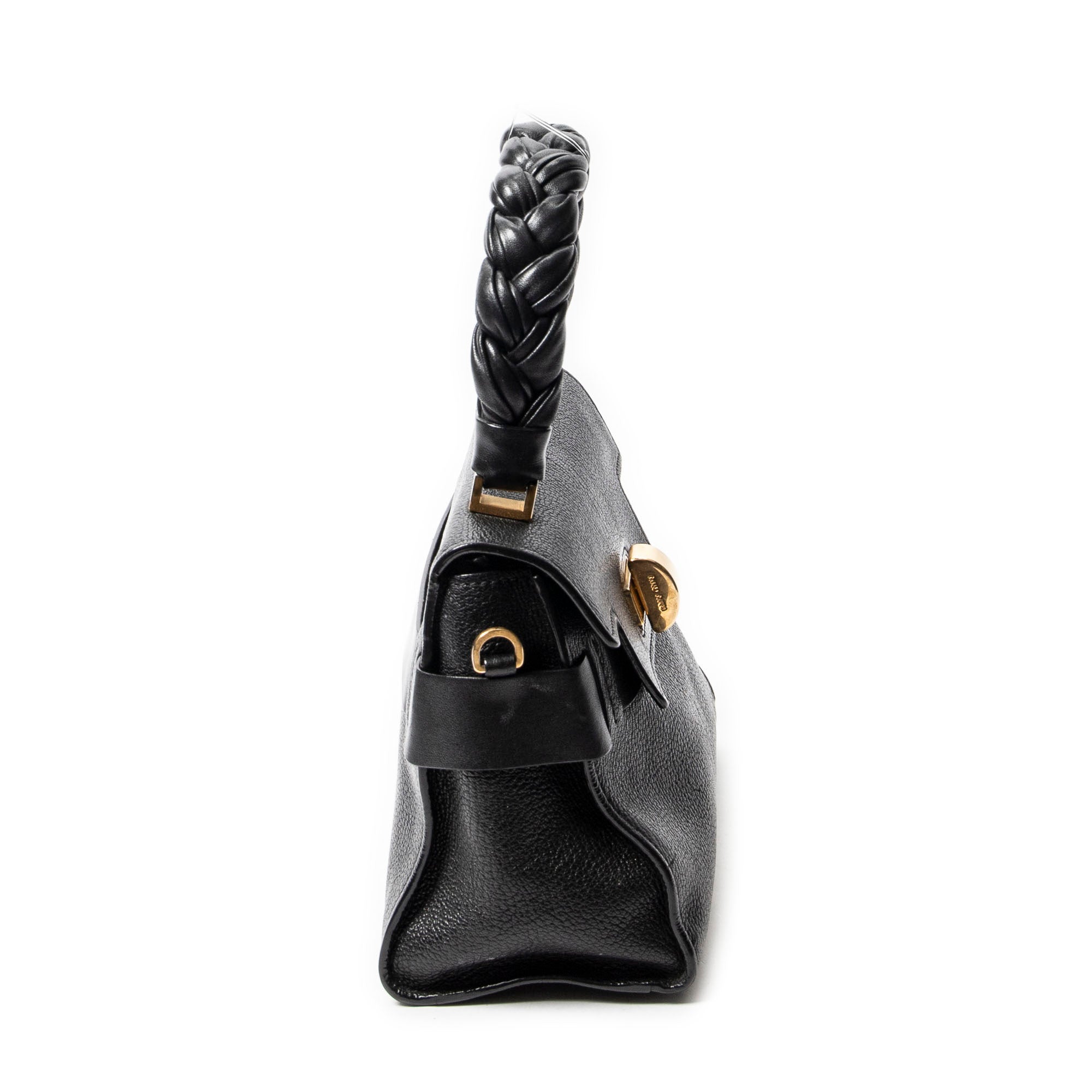 Shoulder Bag Click Braided Top Handle Black Madras Leather