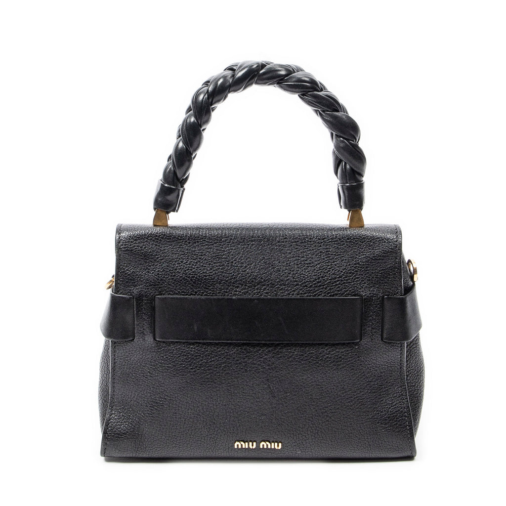 Shoulder Bag Click Braided Top Handle Black Madras Leather