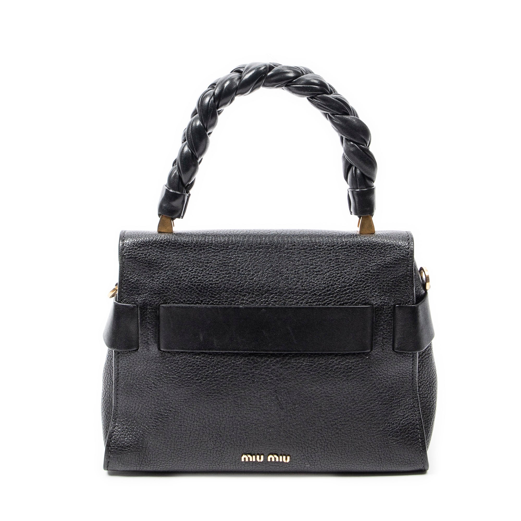 Shoulder Bag Click Braided Top Handle Black Madras Leather