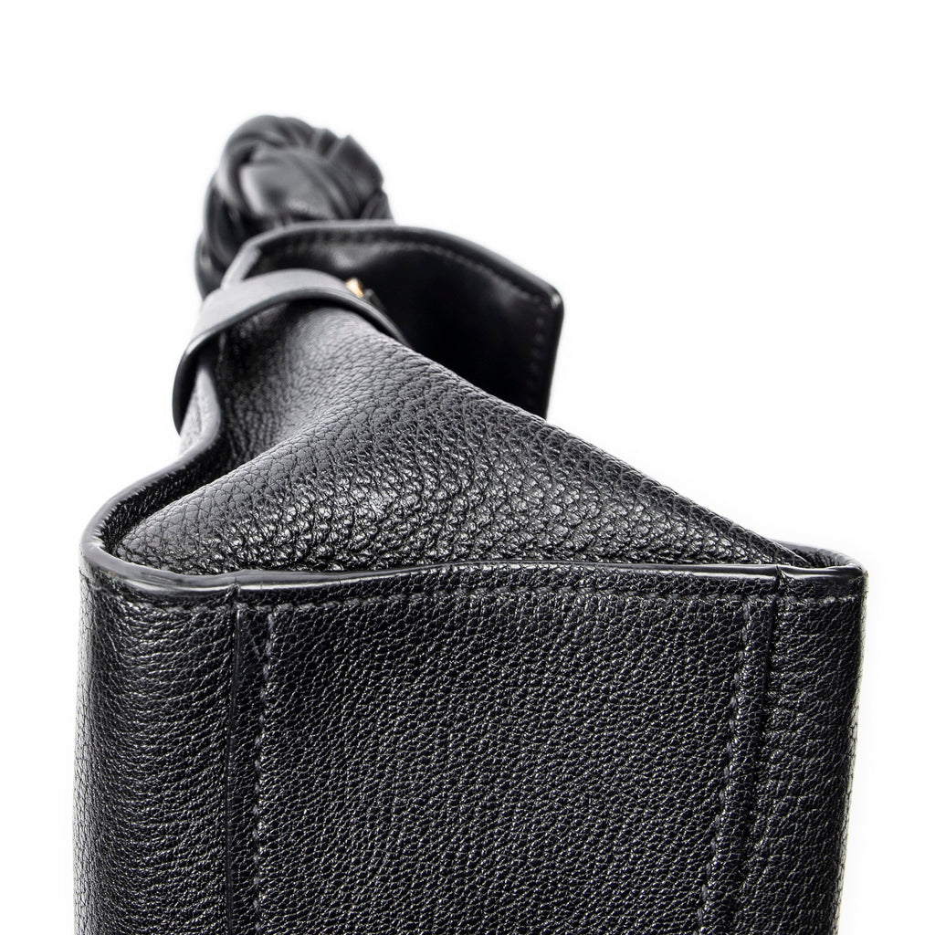 Shoulder Bag Click Braided Top Handle Black Madras Leather