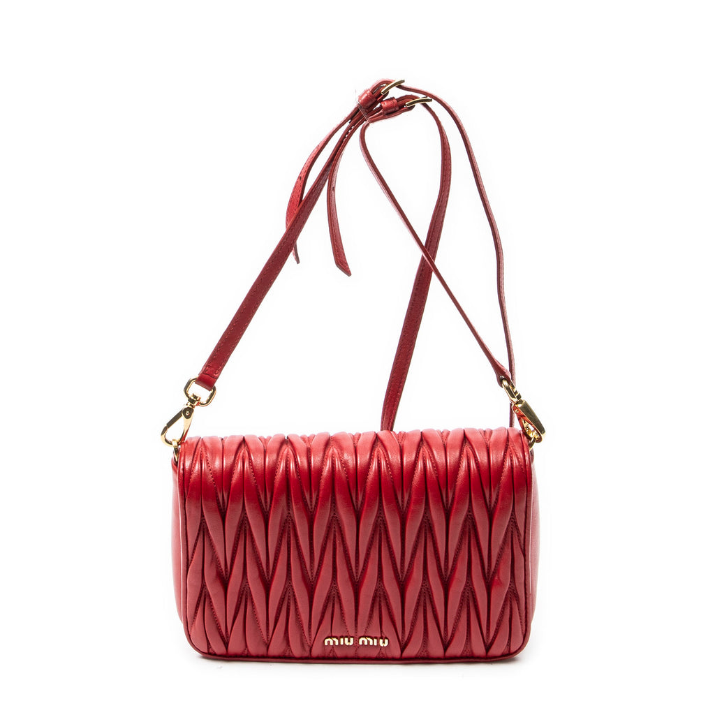 Shoulder Bag Flap Crossbody Red Nappa Matelasse Leather