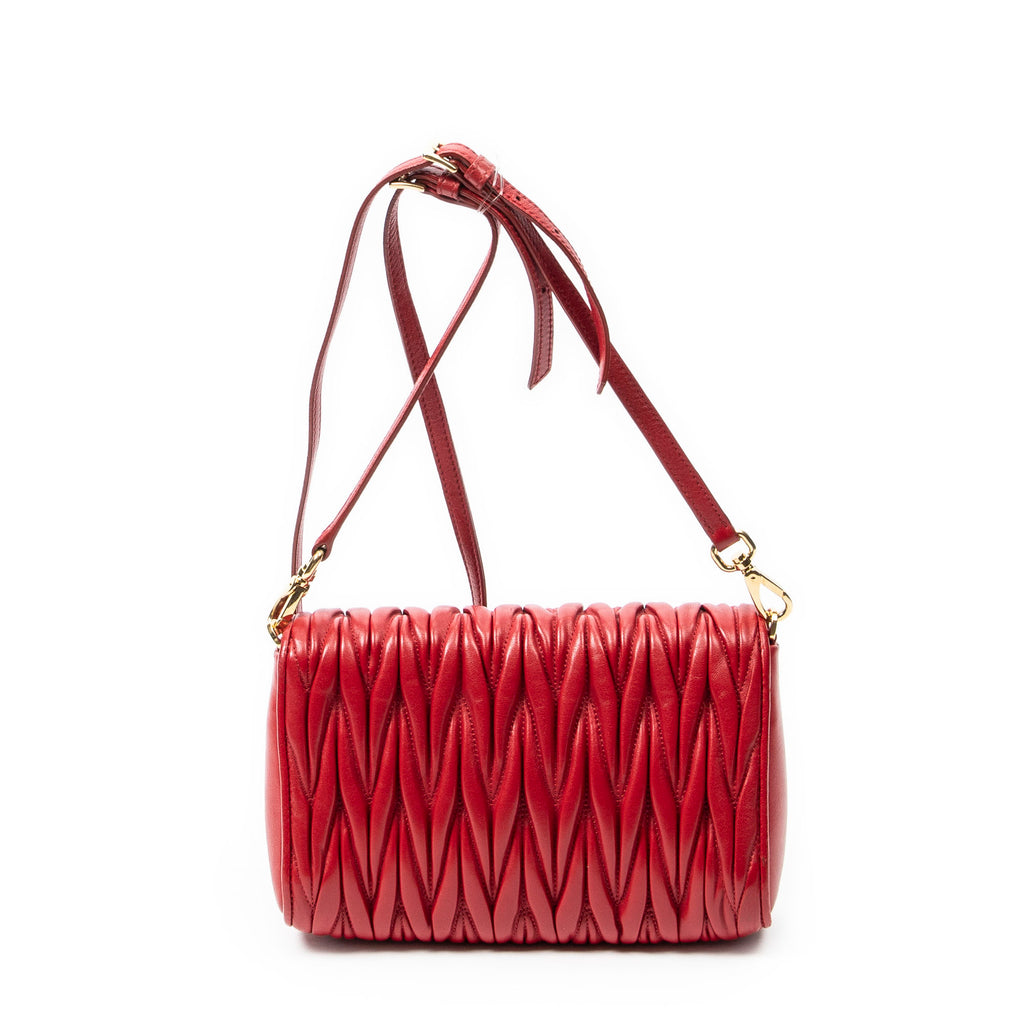 Shoulder Bag Flap Crossbody Red Nappa Matelasse Leather