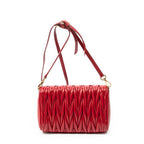 Shoulder Bag Flap Crossbody Red Nappa Matelasse Leather