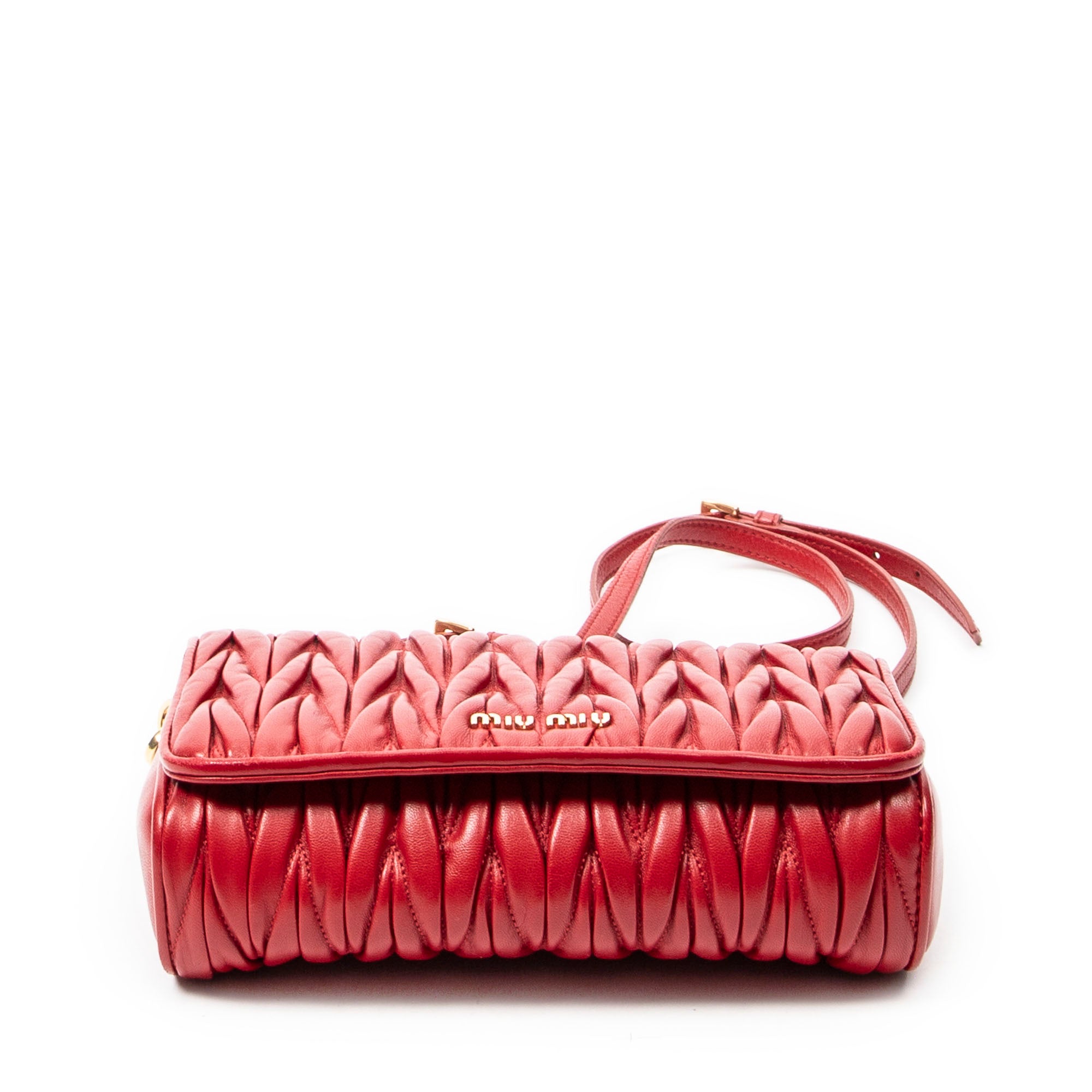 Shoulder Bag Flap Crossbody Red Nappa Matelasse Leather