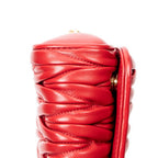 Shoulder Bag Flap Crossbody Red Nappa Matelasse Leather