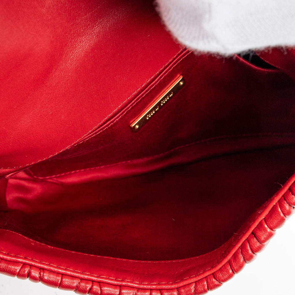 Shoulder Bag Flap Crossbody Red Nappa Matelasse Leather