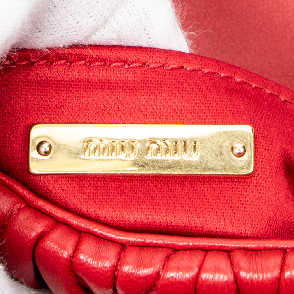 Shoulder Bag Flap Crossbody Red Nappa Matelasse Leather