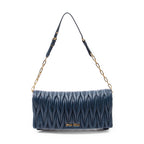 Shoulder Bag Chain Flap Clutch Navy Nappa Matelasse Leather