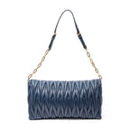 Shoulder Bag Chain Flap Clutch Navy Nappa Matelasse Leather