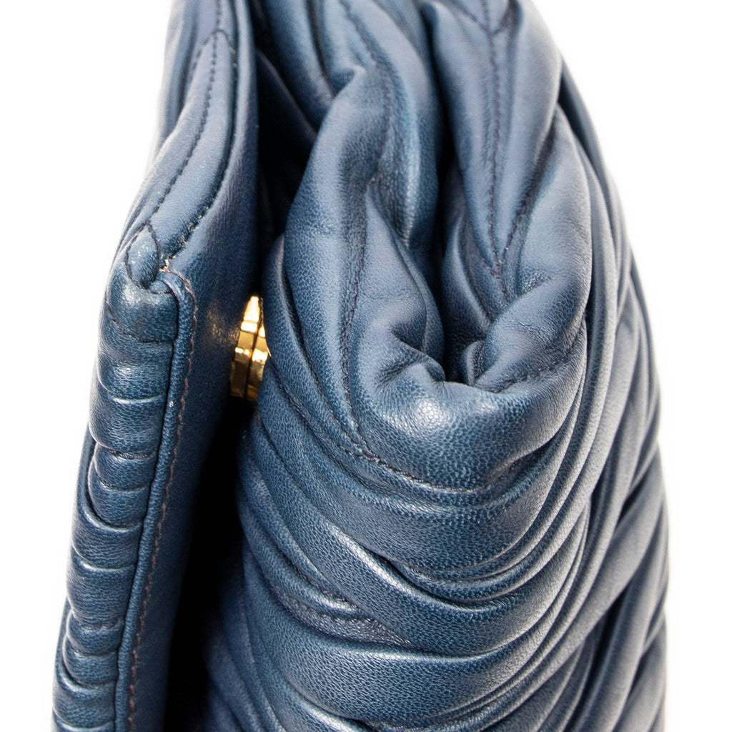 Shoulder Bag Chain Flap Clutch Navy Nappa Matelasse Leather