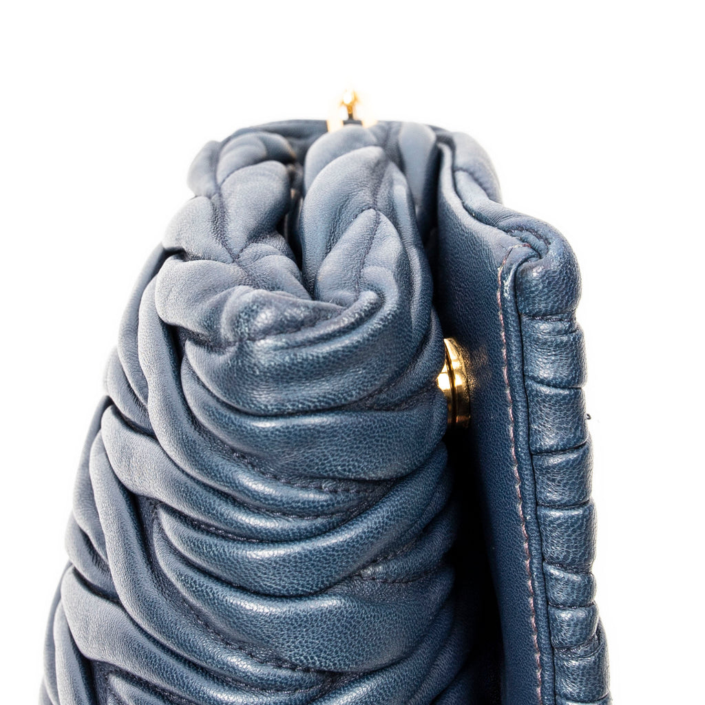 Shoulder Bag Chain Flap Clutch Navy Nappa Matelasse Leather