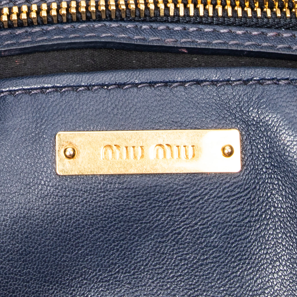 Shoulder Bag Chain Flap Clutch Navy Nappa Matelasse Leather