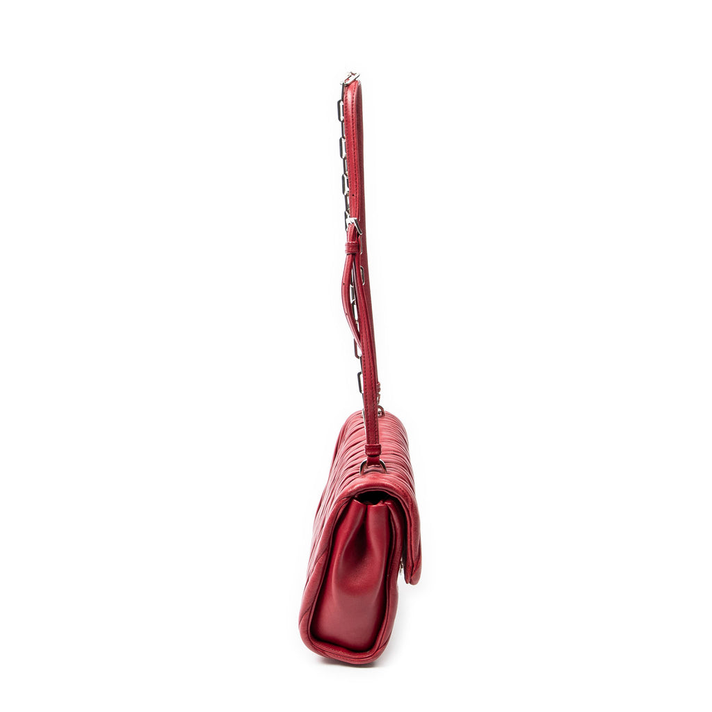Shoulder Bag Pushlock Chain Flap Red Nappa Matelasse Leather