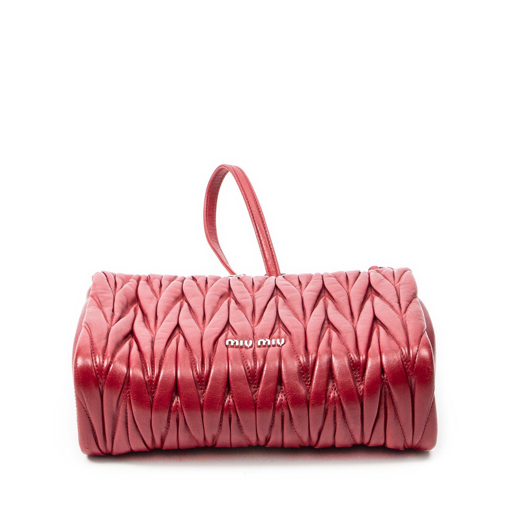 Shoulder Bag Pushlock Chain Flap Red Nappa Matelasse Leather