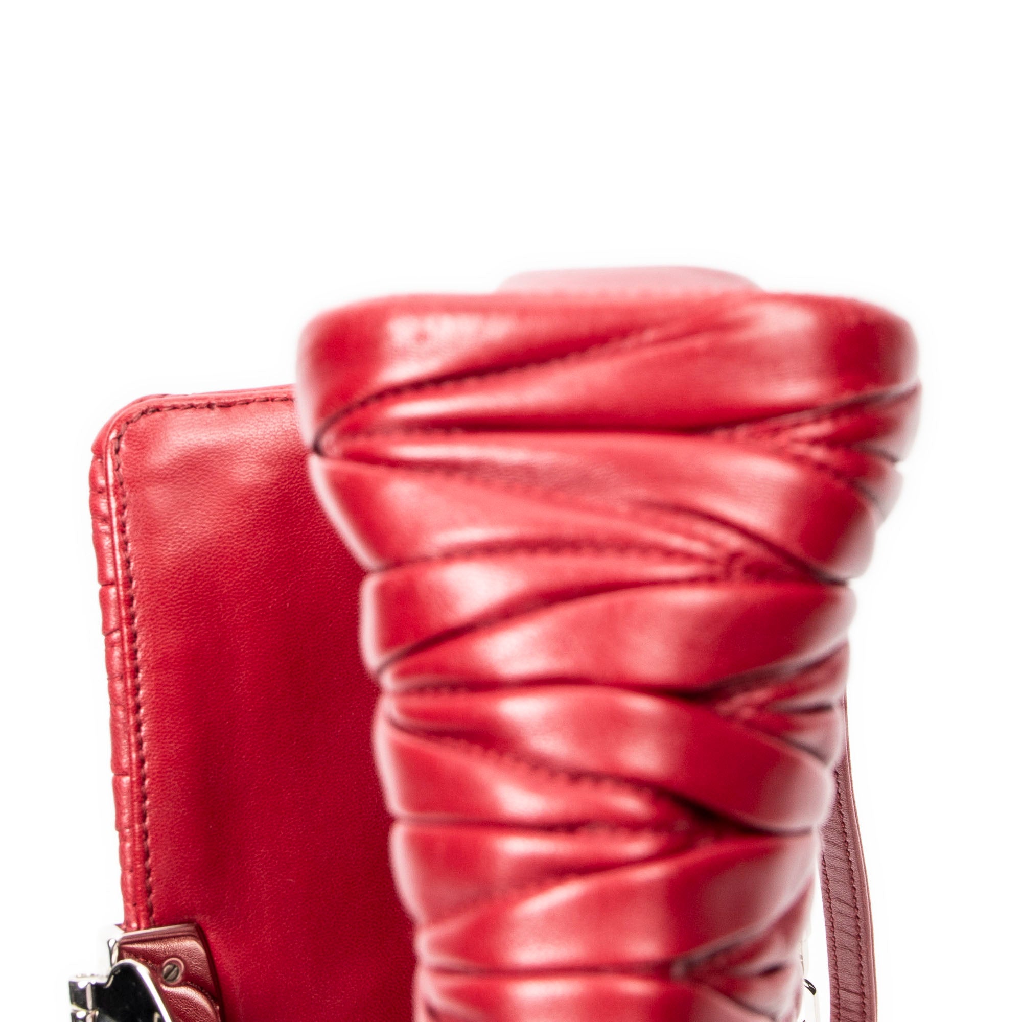 Shoulder Bag Pushlock Chain Flap Red Nappa Matelasse Leather
