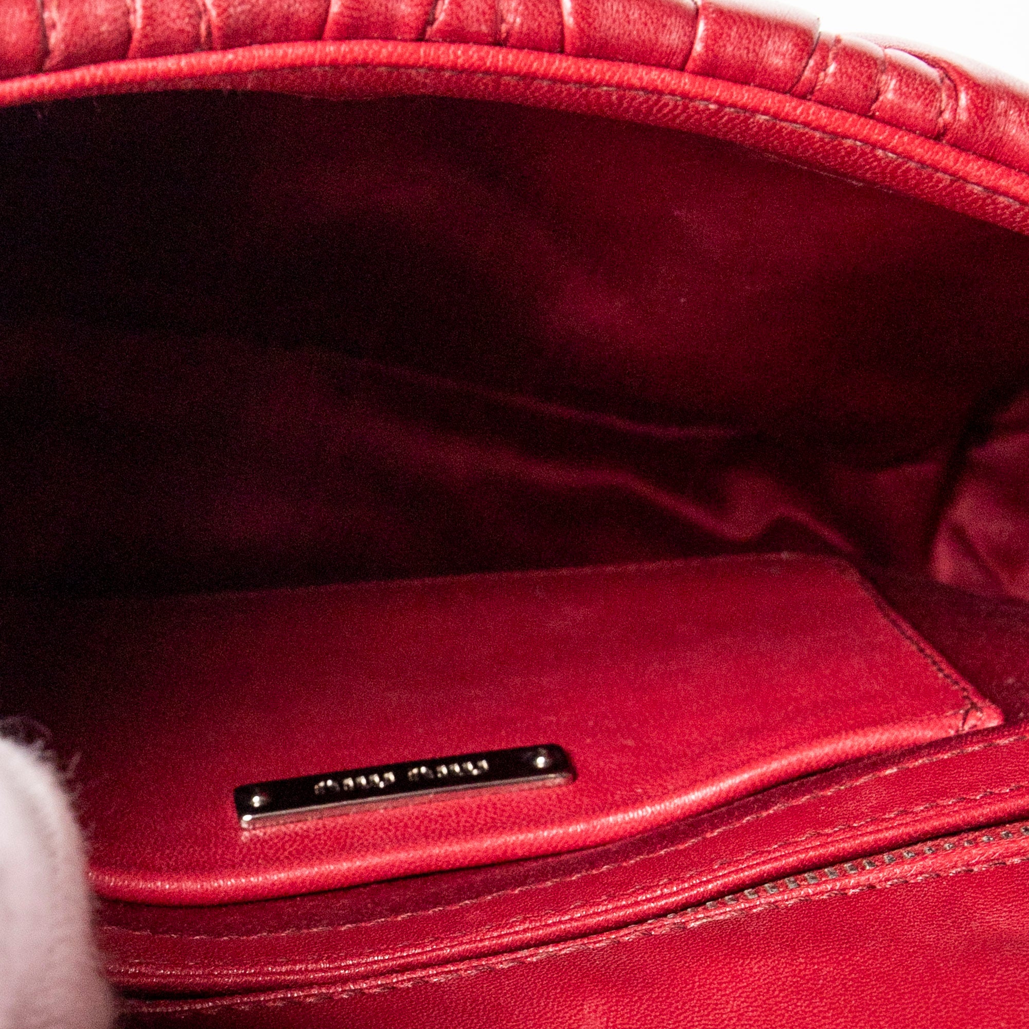 Shoulder Bag Pushlock Chain Flap Red Nappa Matelasse Leather