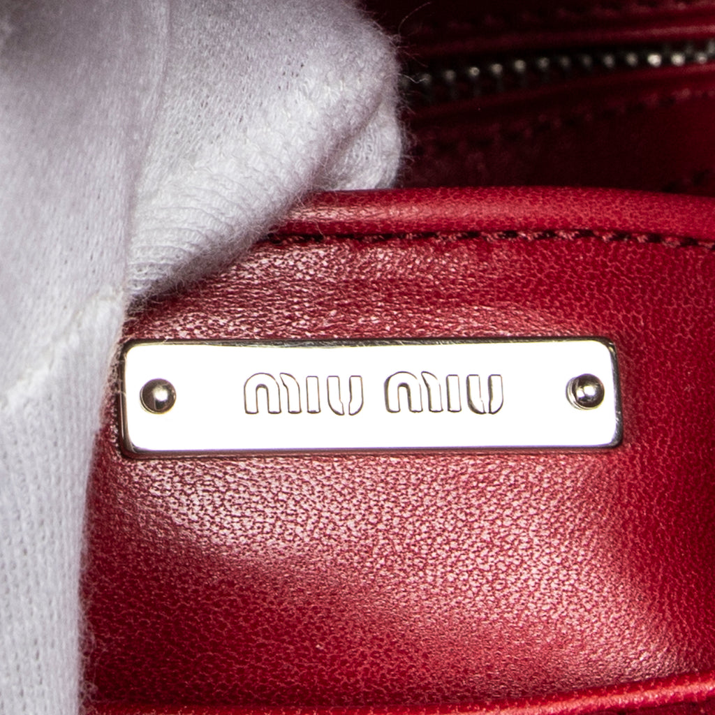Shoulder Bag Pushlock Chain Flap Red Nappa Matelasse Leather