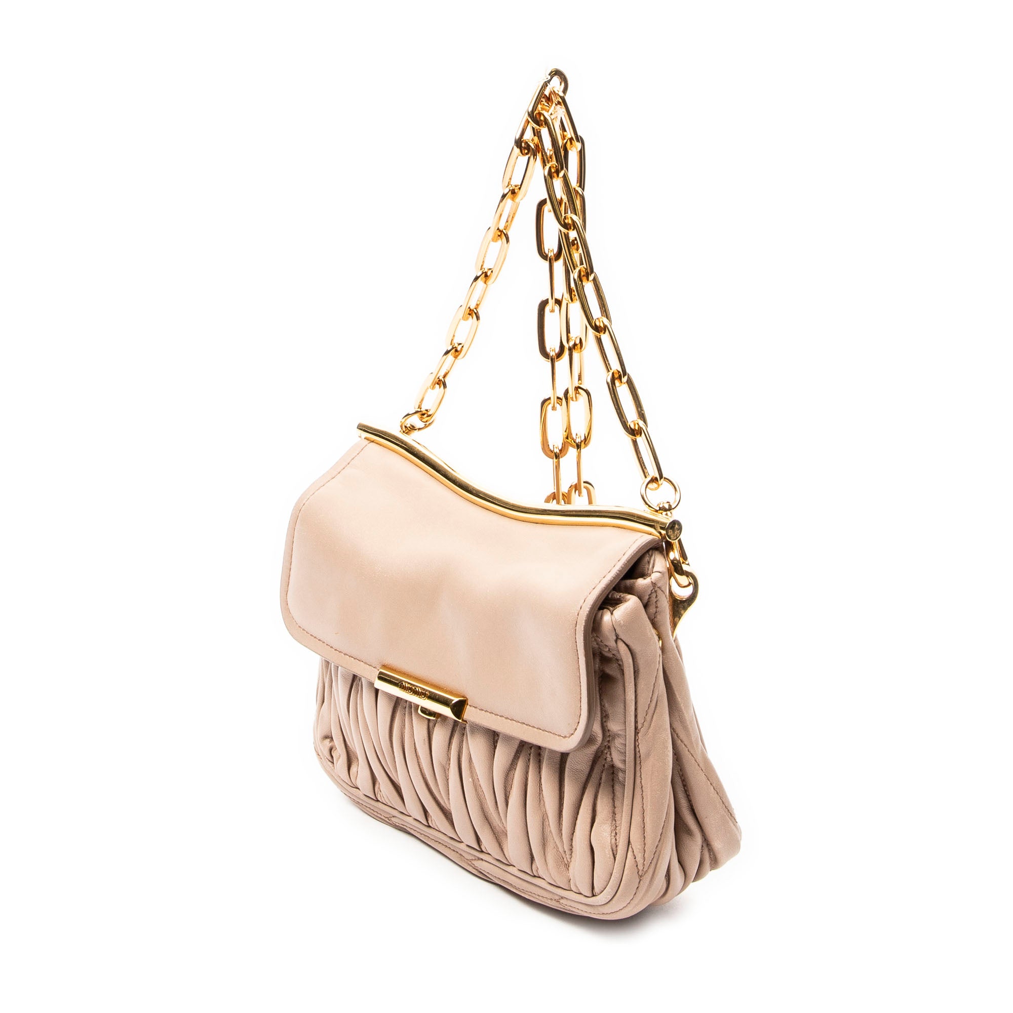 Shoulder Bag Small Frame Flap Clutch Beige Matelasse Leather