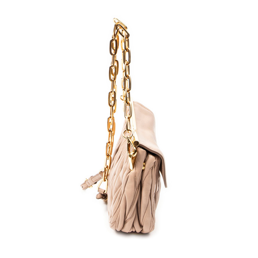 Shoulder Bag Small Frame Flap Clutch Beige Matelasse Leather