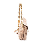 Shoulder Bag Small Frame Flap Clutch Beige Matelasse Leather